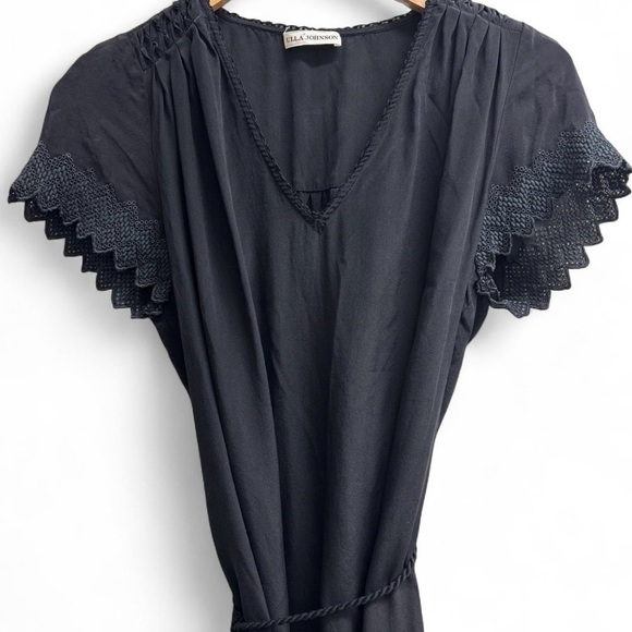 Ulla Johnson Black High Low Dress Womens Medium Tassel Tie Boho Chic Flowy Midi - Picture 7 of 7